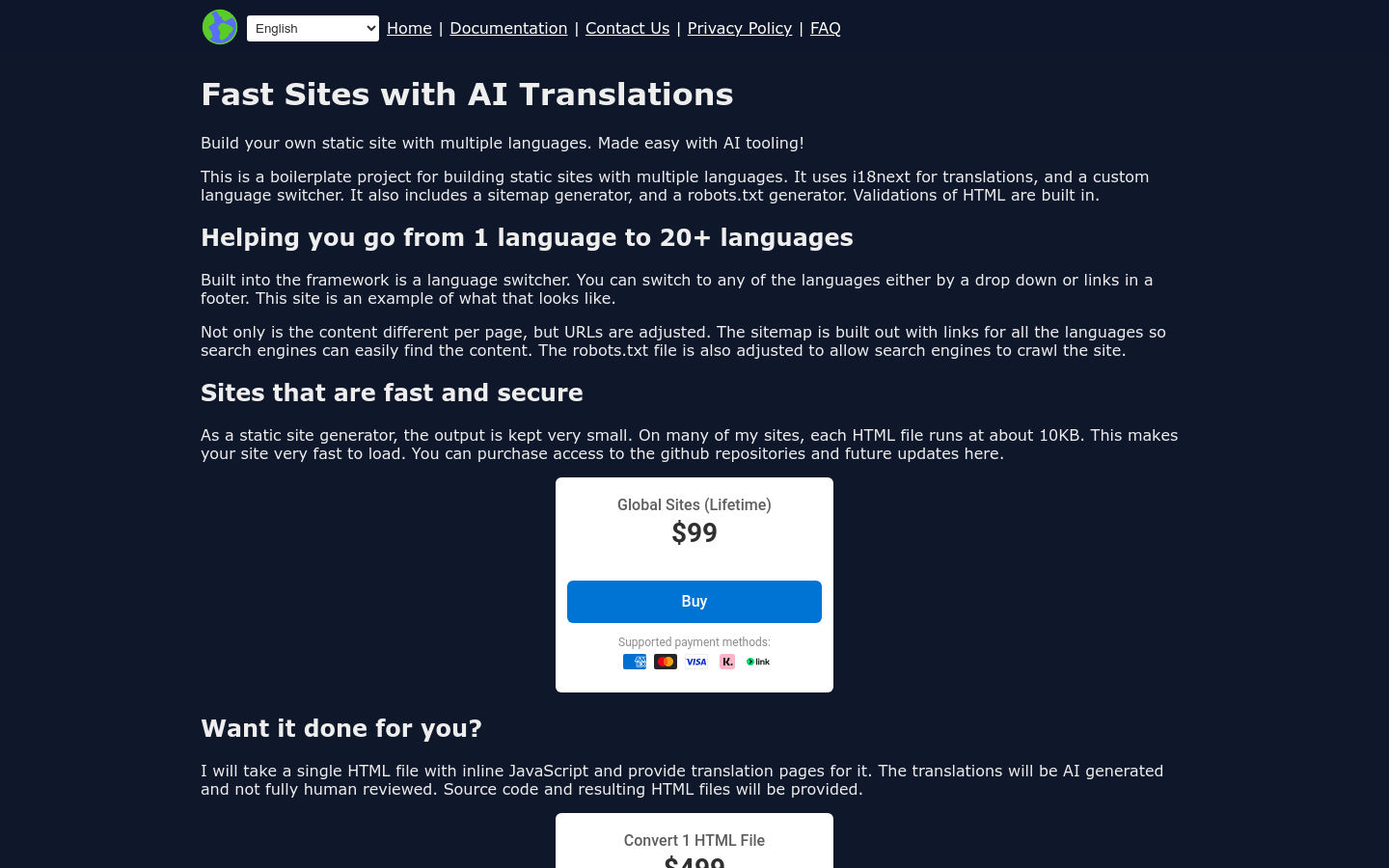Fast Sites with AI Translations