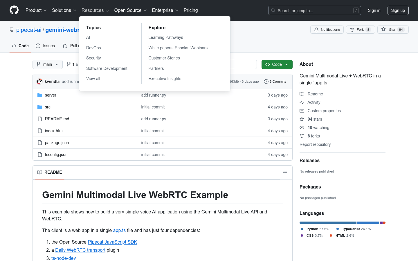 Gemini Multimodal Live + WebRTC